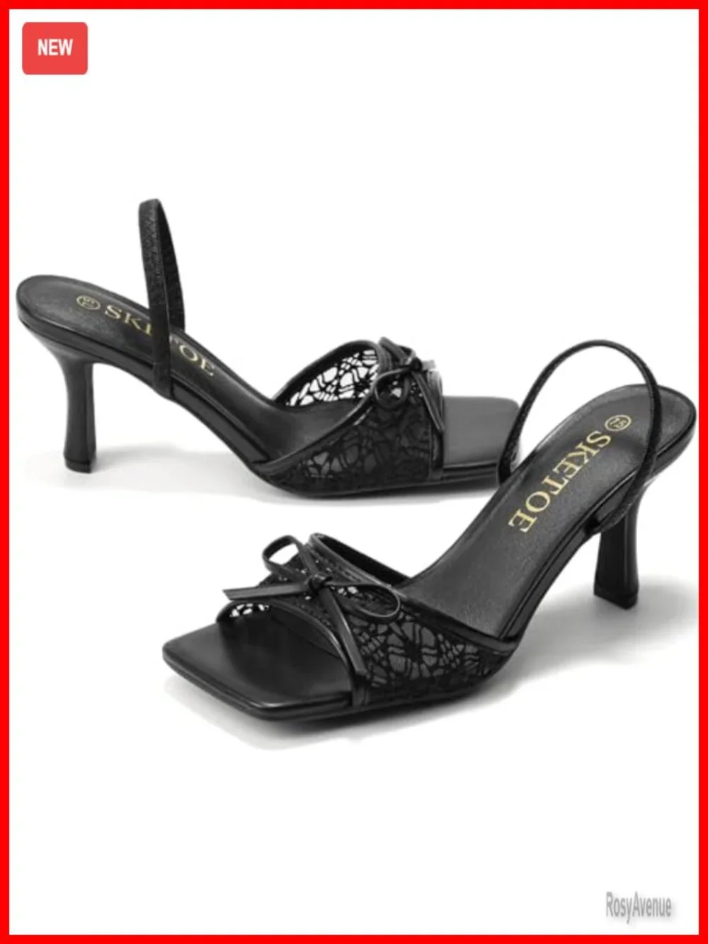 Square Toe Mesh Kitten Heels with Bowknot Design for Wedding Party